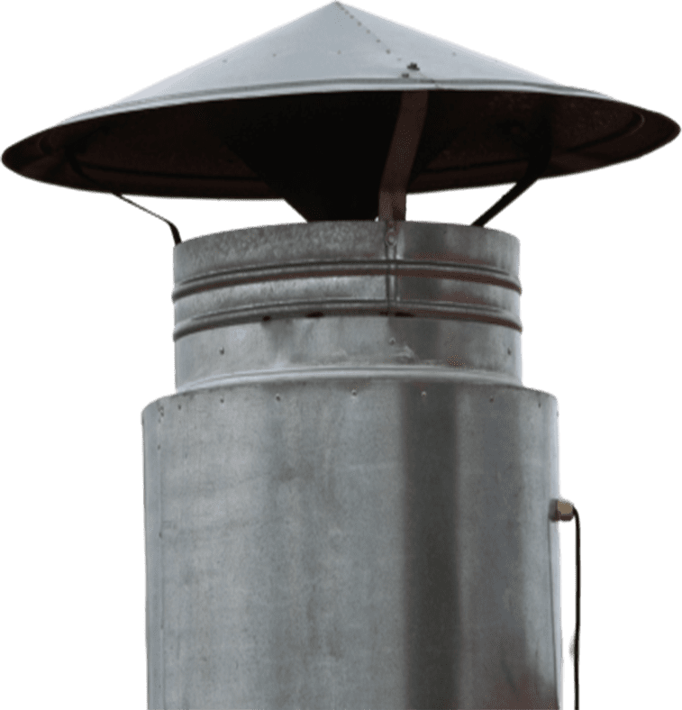 A metal chimney with a hat on top.